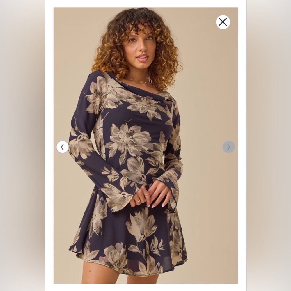 Altar'd State Navy and Beige Floral Mini Dress